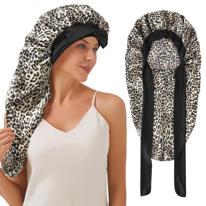Supaze Long Bonnet for Sleeping, Satin Bonnet with Elastic Band, Adjustable Long Strap Bonnets for Women Braids Dreadlock Curly Hair - Image 1